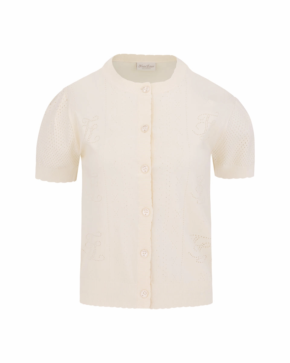 SlimSilhouette Logo jacquard short sleeve cardigan - Cream