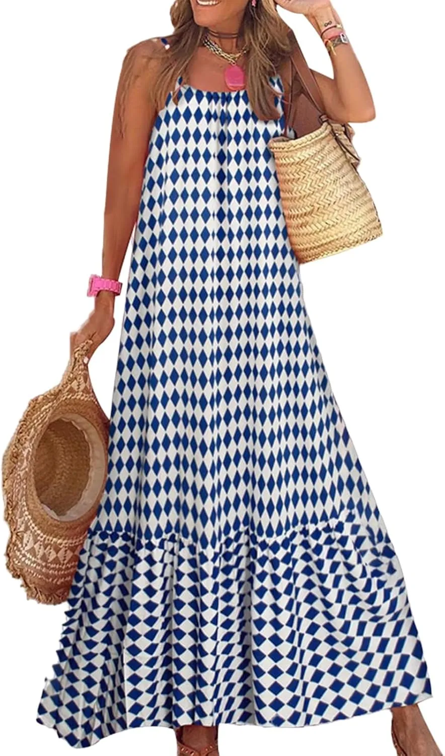 Long Dresses for Women Summer Boho Maxi Dress Sexy Spaghetti Straps Sleeveless Casual Dresses Floral Flowy Swing Dress