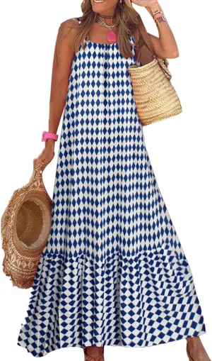Long Dresses for Women Summer Boho Maxi Dress Sexy Spaghetti Straps Sleeveless Casual Dresses Floral Flowy Swing Dress