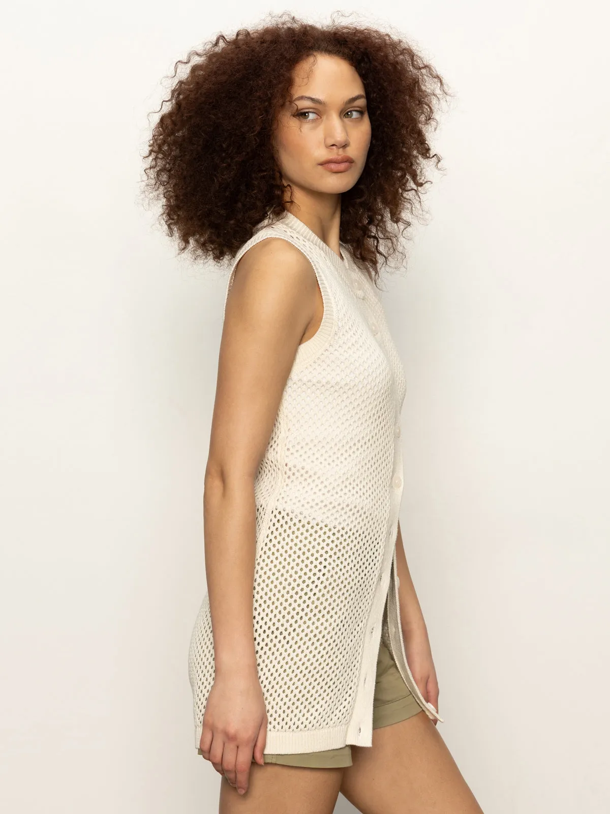 Complementary Colors Street Smart Look Long Openwork Vest Macrame