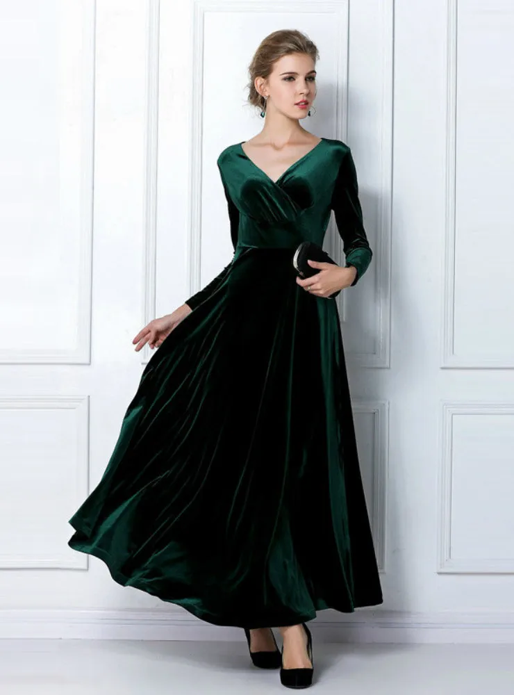 Long Sleeve Ball Gown Dress Vintage Velvet Party Dresses