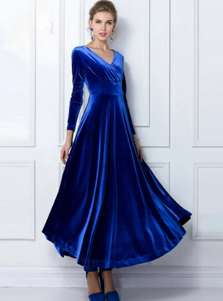 Long Sleeve Ball Gown Dress Vintage Velvet Party Dresses