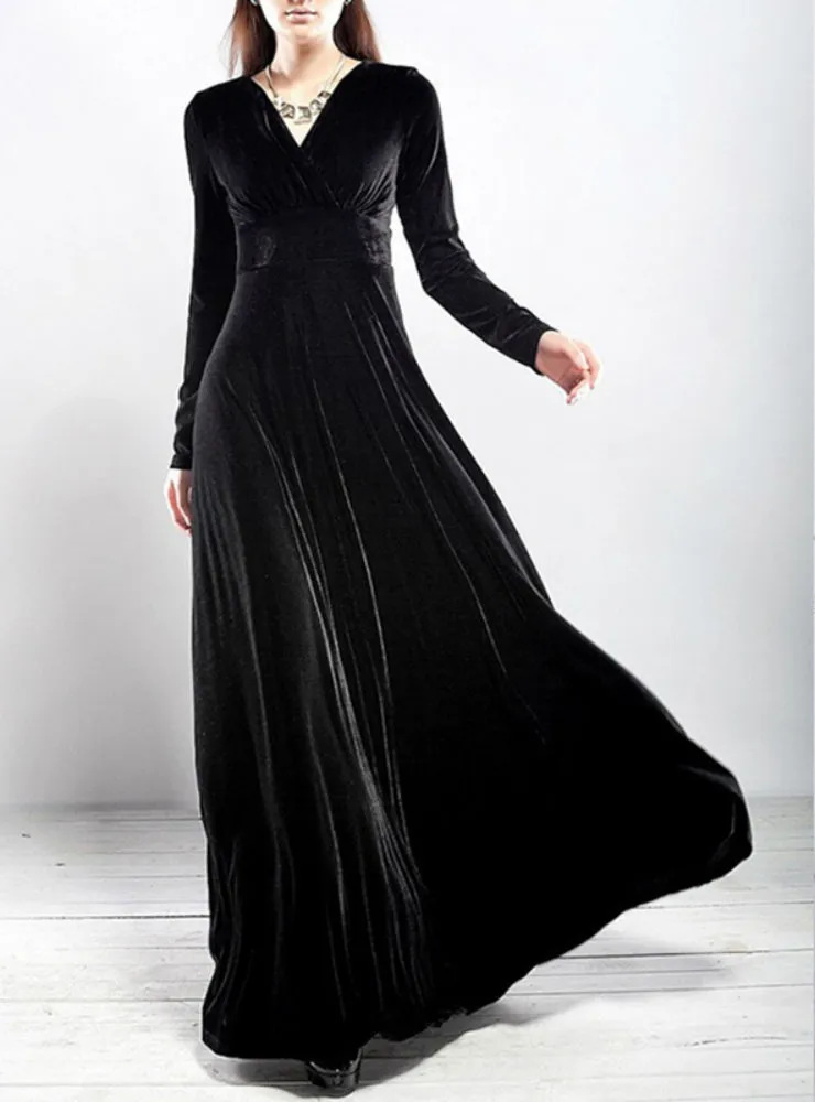 Long Sleeve Ball Gown Dress Vintage Velvet Party Dresses