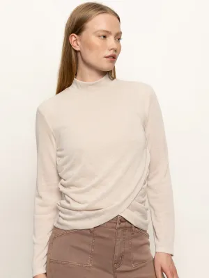 Active Wearable Light and Soft Long Sleeve Draped Mock Neck Top Mother Of Pearl
