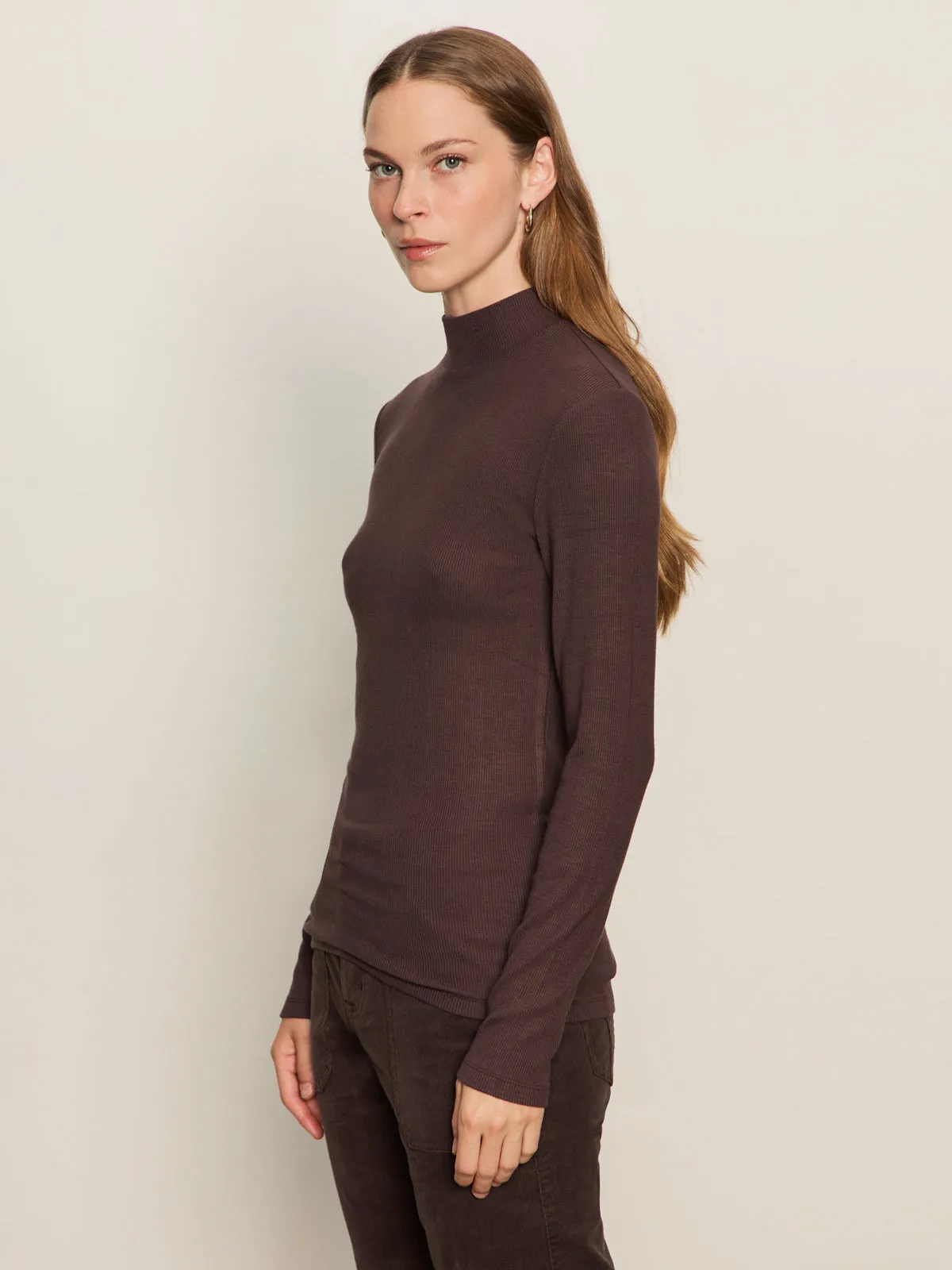 Regular Fit Trendy Tops Long Sleeve Mock Essential Top Semi Sweet