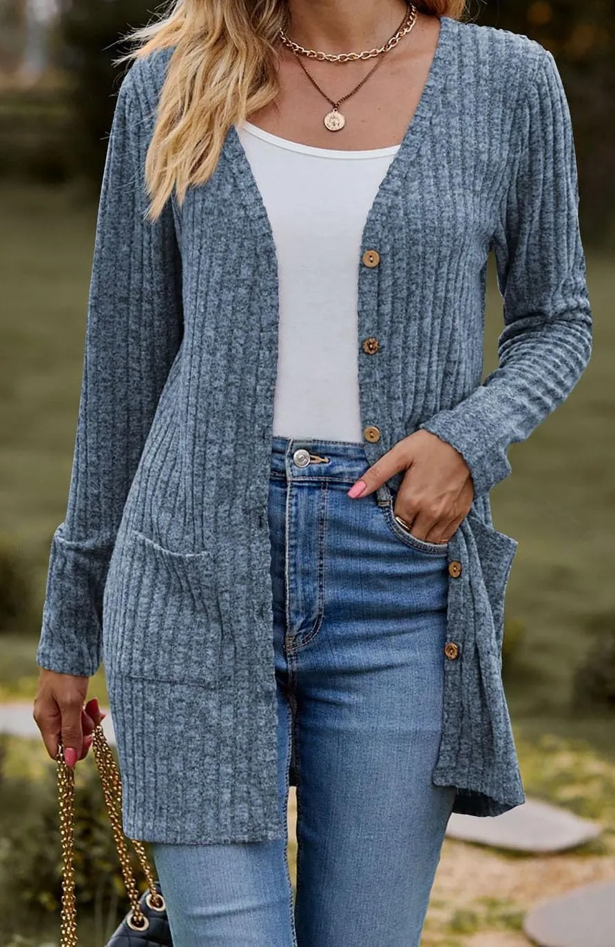 Long Sleeve Open Front Coat with Pockets Lightweight Soft Knit Cardigan for Women Chunky Cable Knit Cardigans
