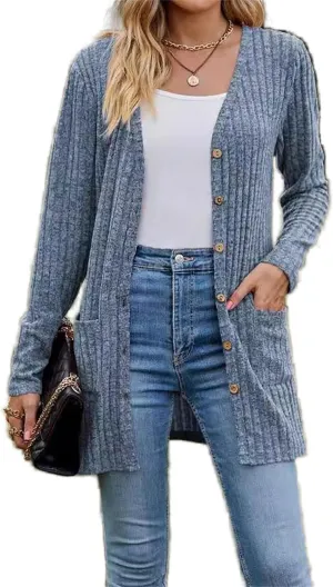 Long Sleeve Open Front Coat with Pockets Lightweight Soft Knit Cardigan for Women Chunky Cable Knit Cardigans