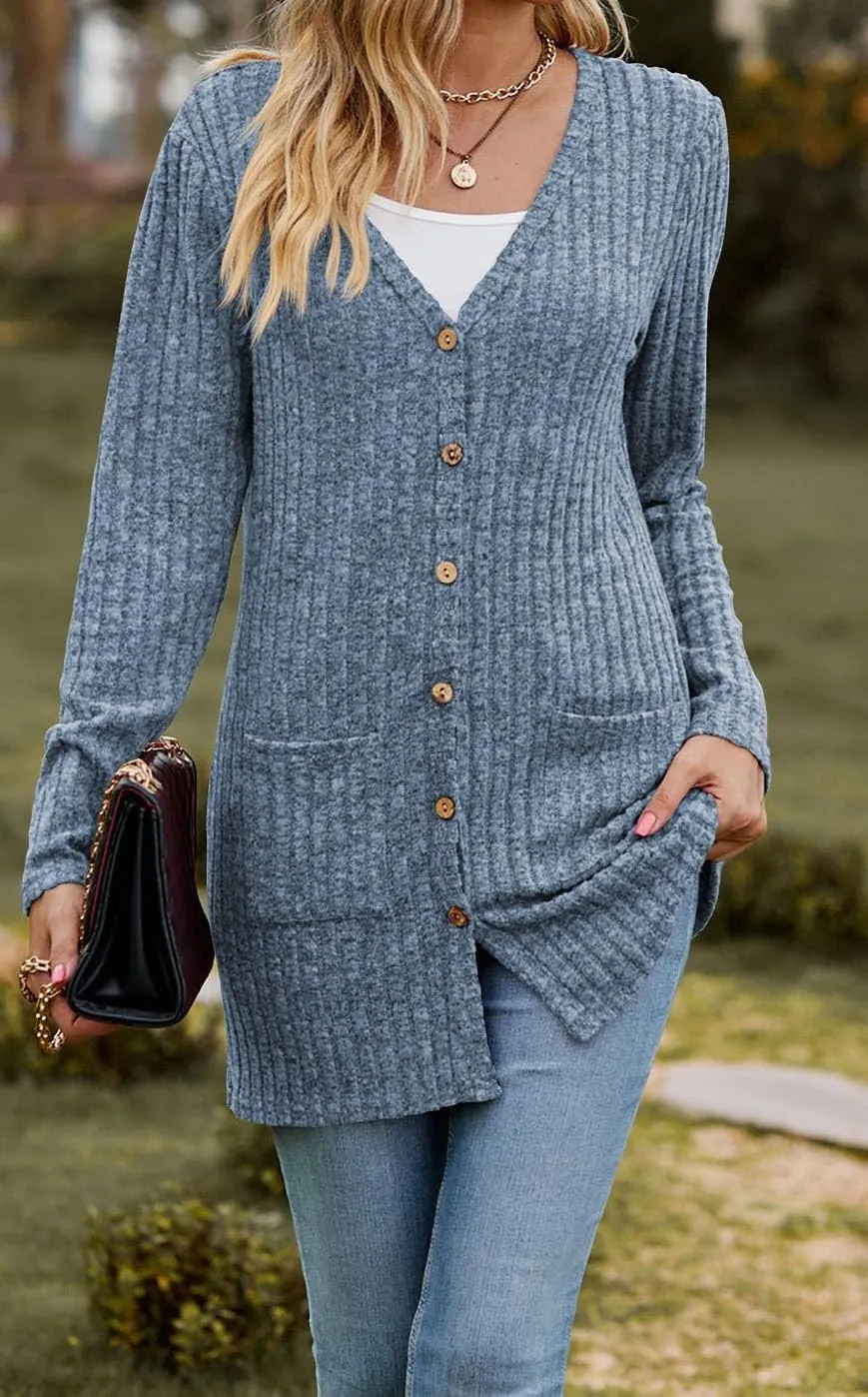 Long Sleeve Open Front Coat with Pockets Lightweight Soft Knit Cardigan for Women Chunky Cable Knit Cardigans