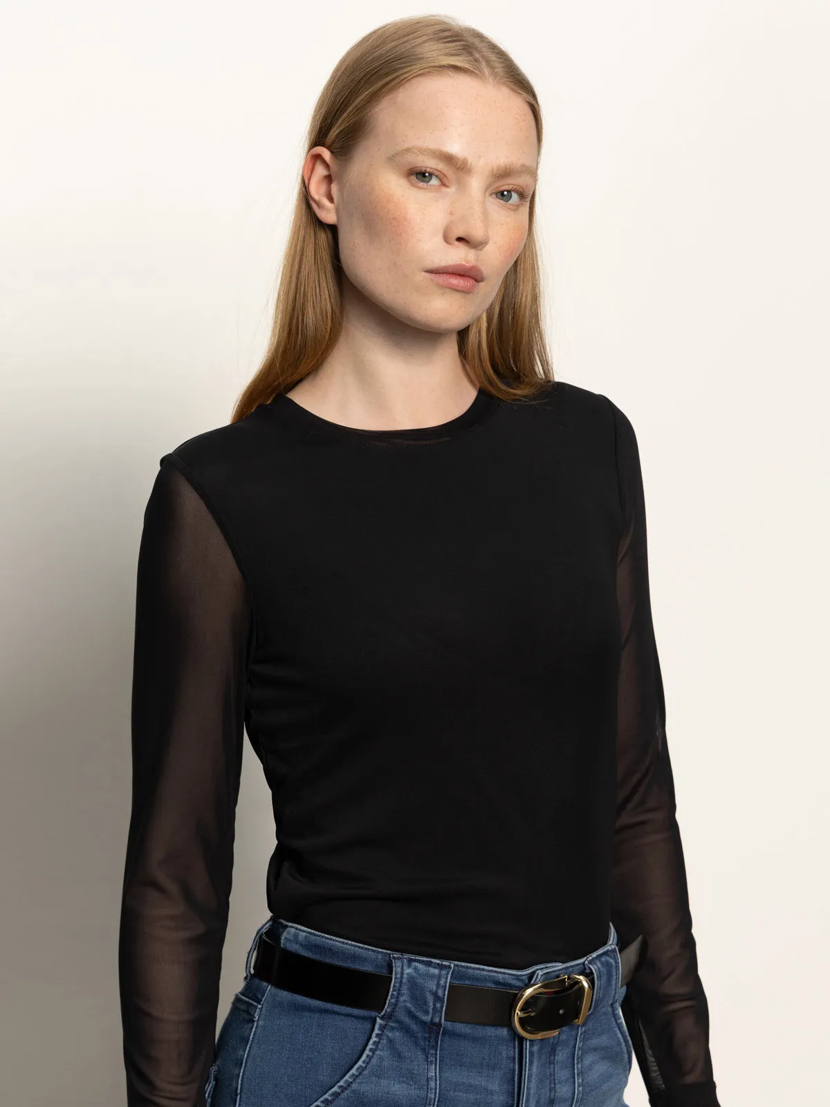 Long Sleeve Perfect Mesh Tee Black Everyday Essential Urban Trend Look