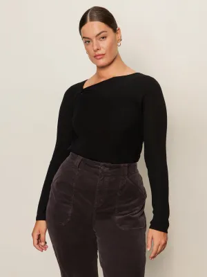 Sleek Look Long Sleeve Shoulder Twist Top Black Extended Sizing