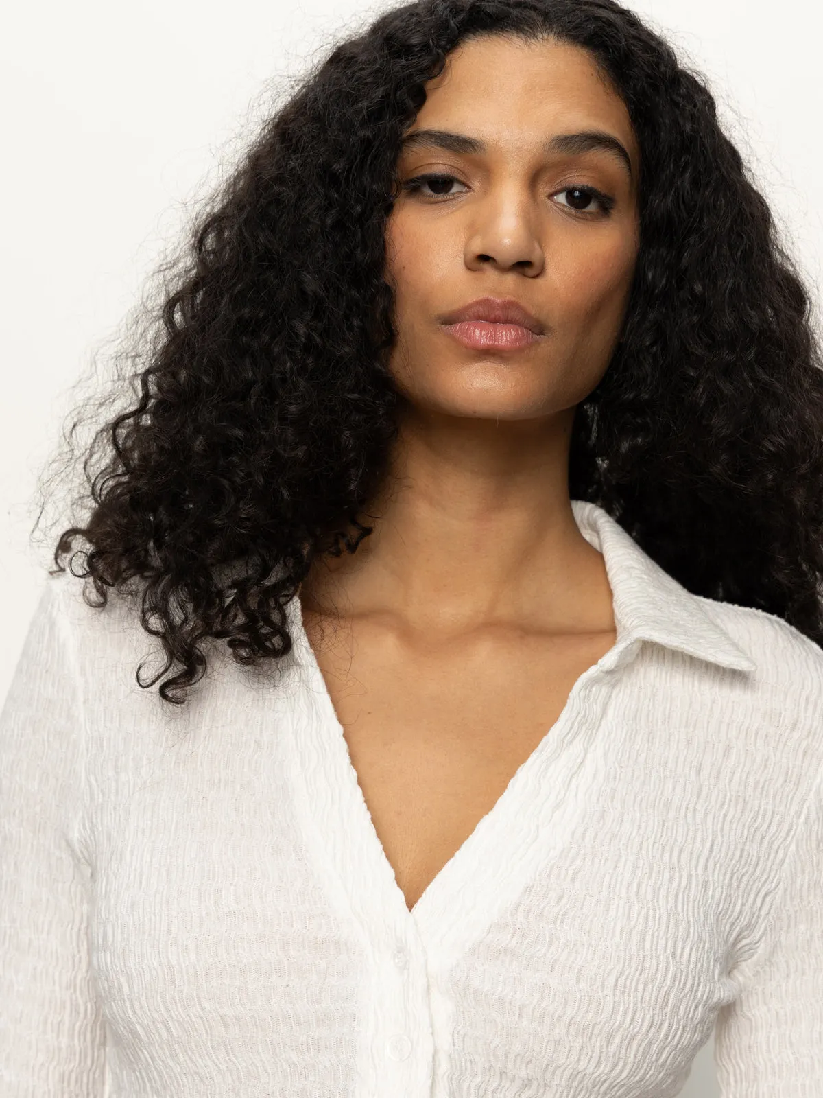 Long Sleeve Textured Top Chalk Rayon blend