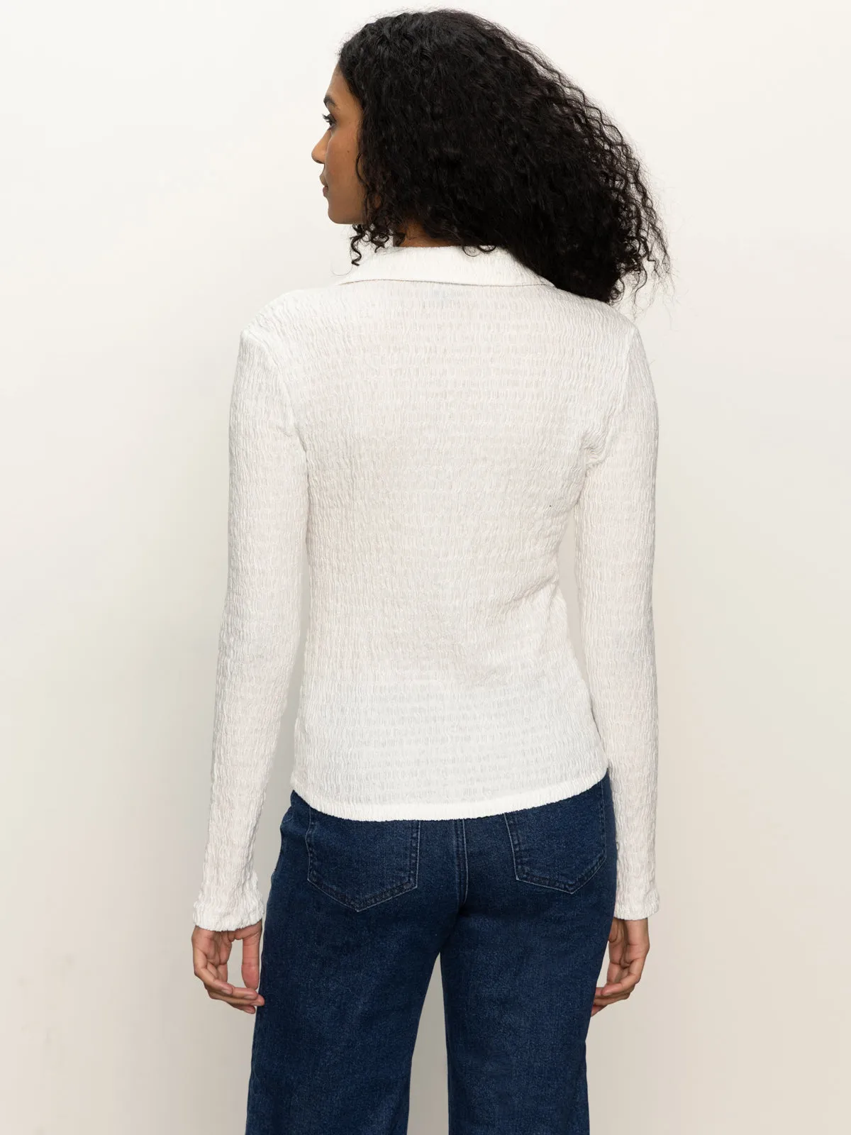 Long Sleeve Textured Top Chalk casual outing Minimal Design