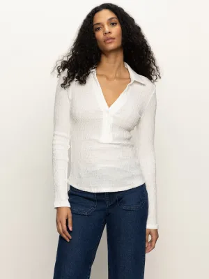 Long Sleeve Textured Top Chalk Casual Chic Look