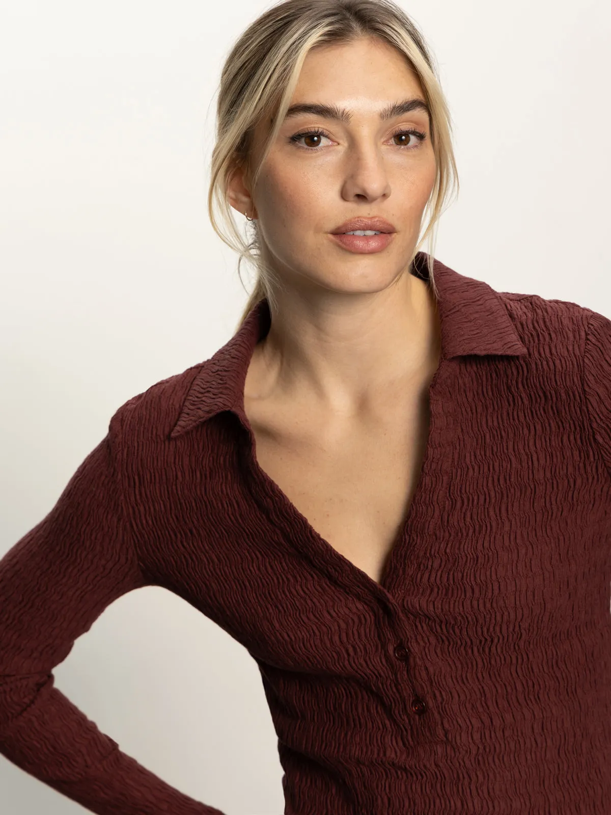 Long Sleeve Textured Top Chicory Personalized