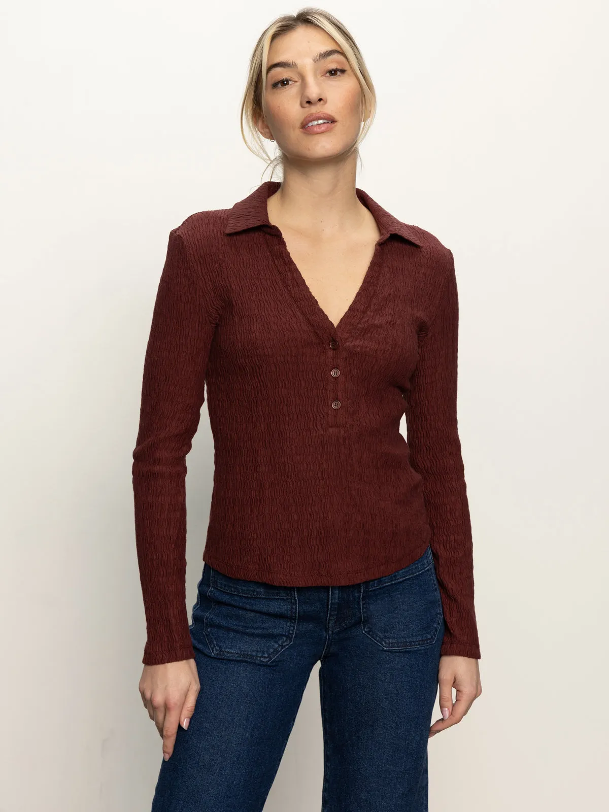 Sublimation Resistant Fabric Eco Friendly Material Long Sleeve Textured Top Chicory