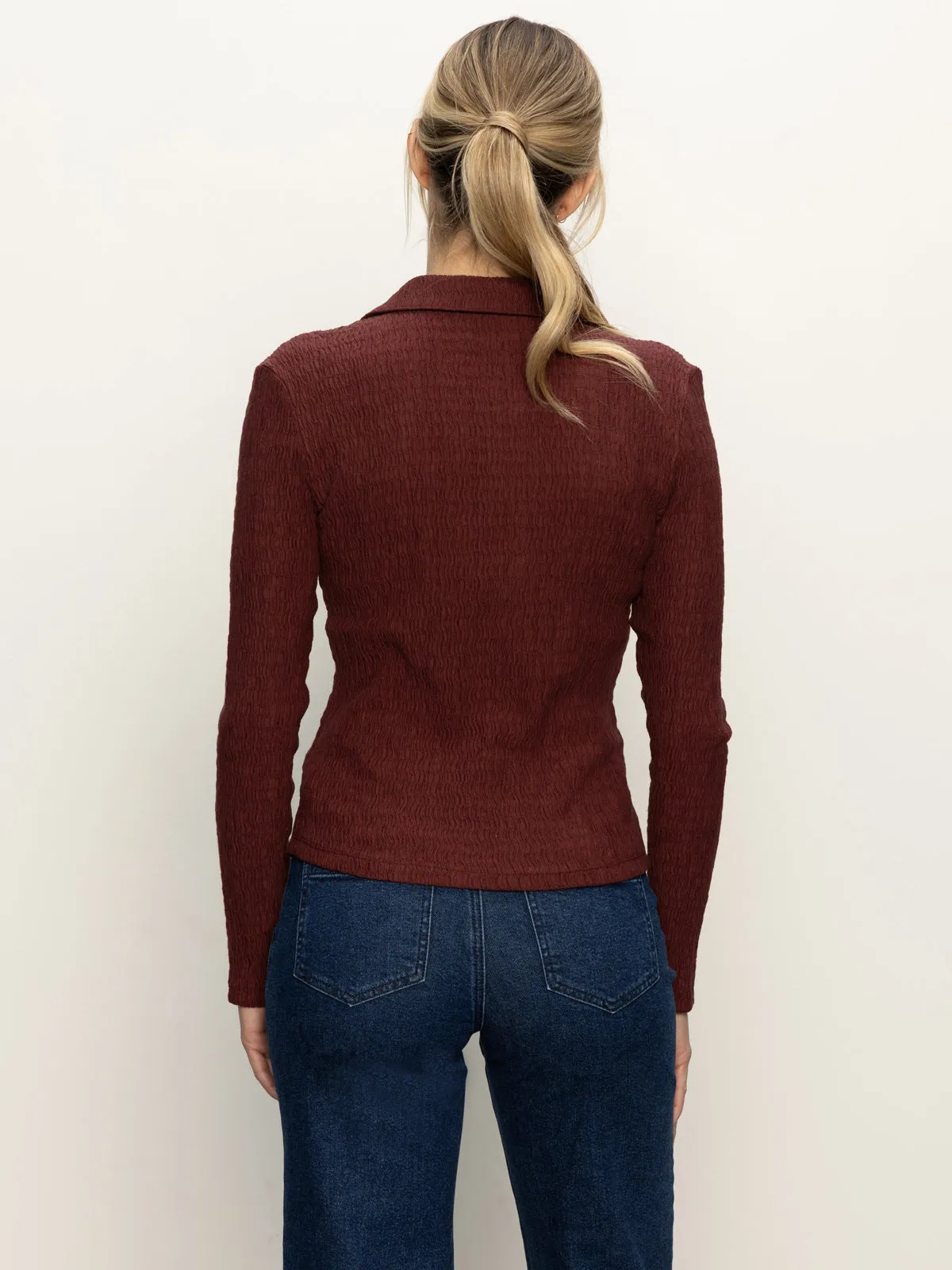 Long Sleeve Textured Top Chicory Travel Friendly AntiBacterialTreatment