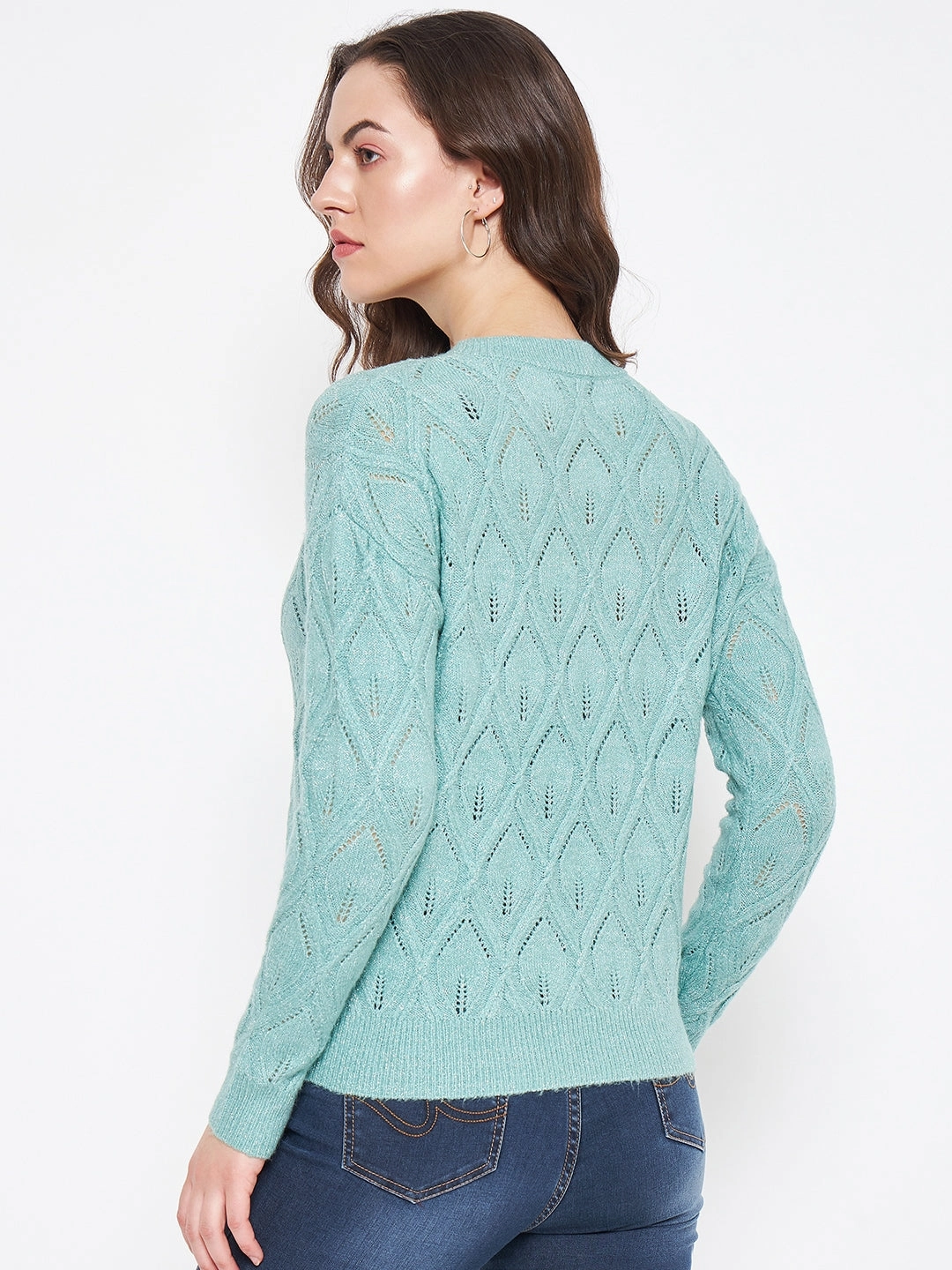 Sport Style Layered Wearable Madame Sea Green Sweater