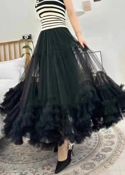 Loose Apricot Ruffled Elastic Waist Tulle Skirts Summer AH449