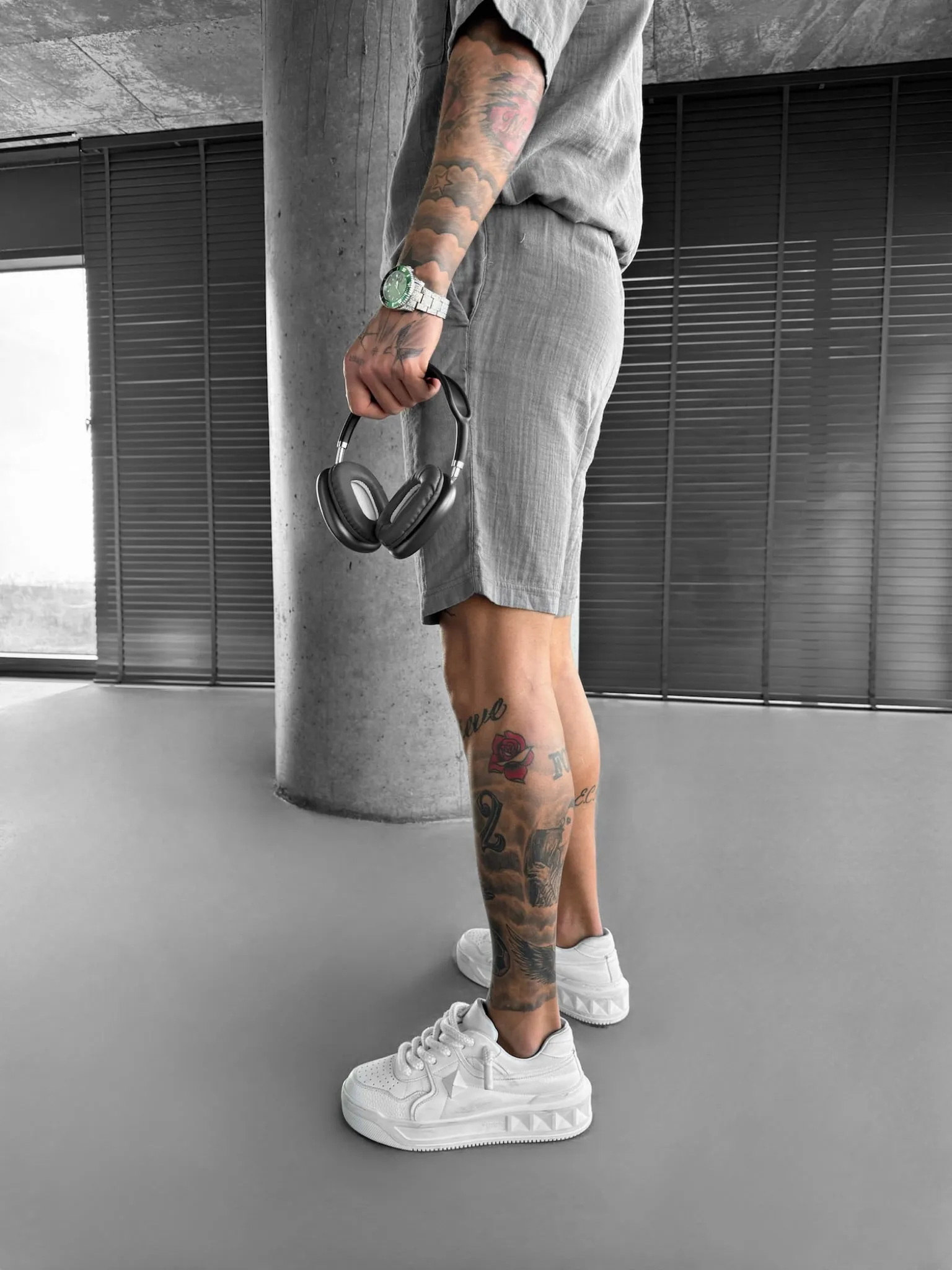 Loose Fit Linen Shorts - Anthracite