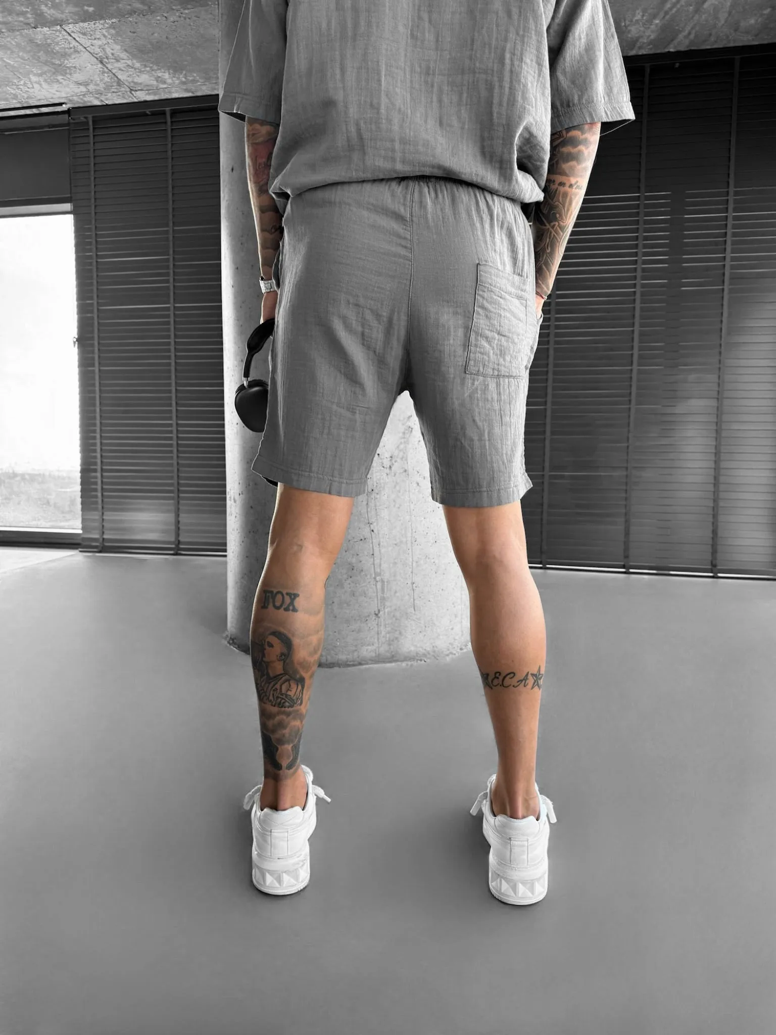 Loose Fit Linen Shorts - Anthracite