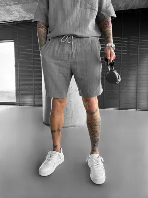 Loose Fit Linen Shorts - Anthracite