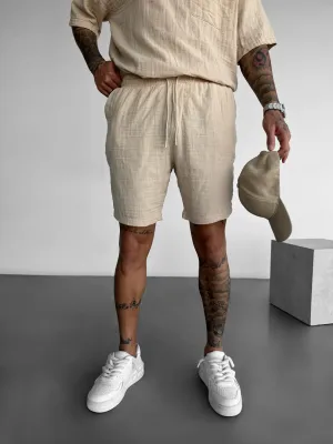 Loose Fit Linen Shorts - Beige