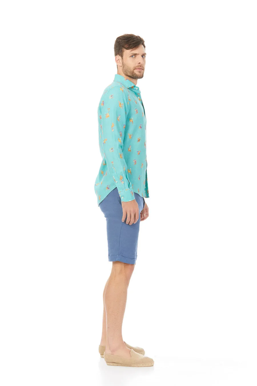 lorenzo linen shirt with separate turquoise patterns