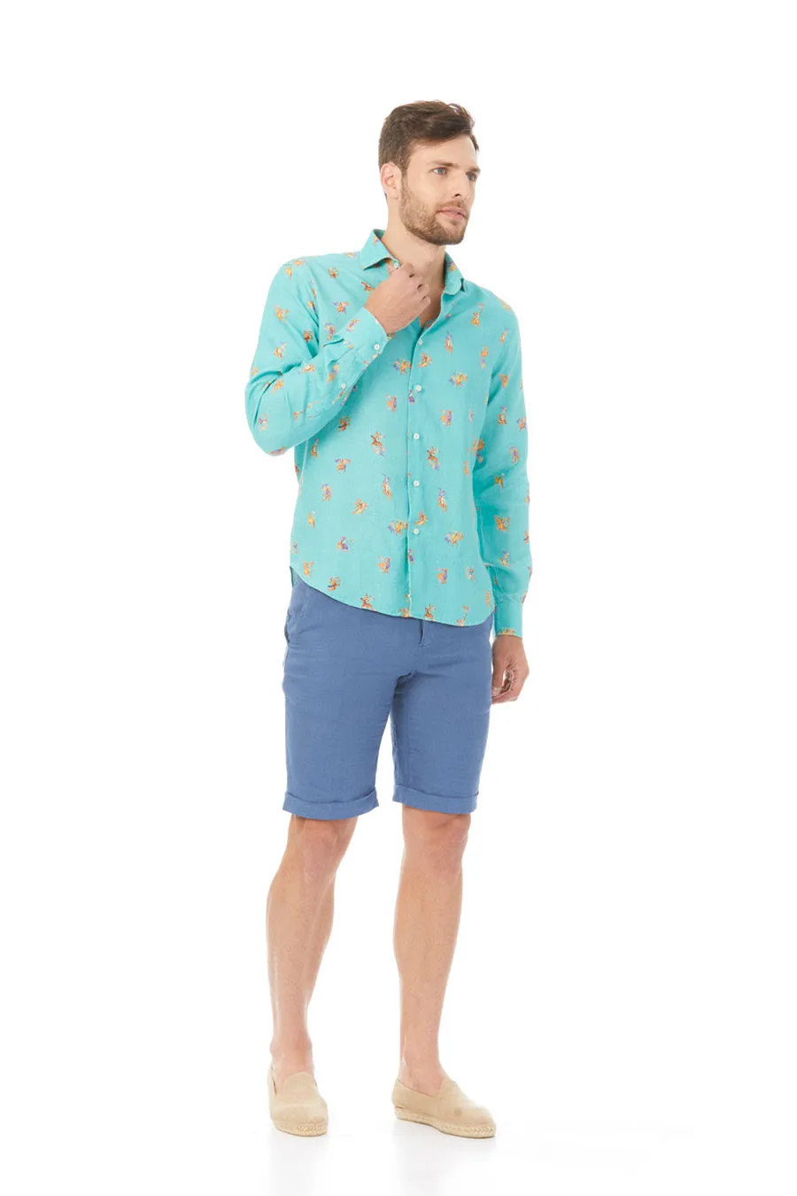lorenzo linen shirt with separate turquoise patterns