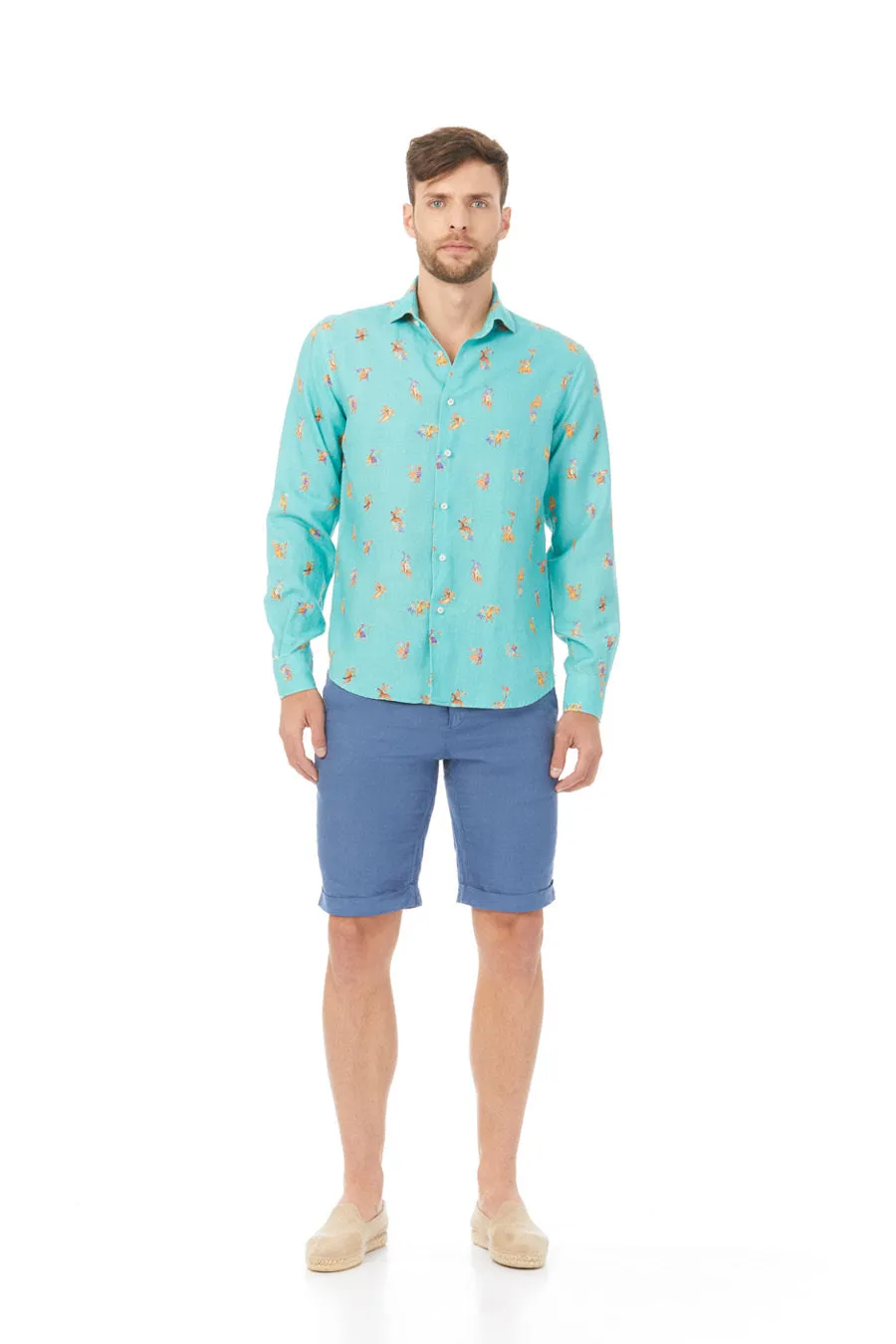 lorenzo linen shirt with separate turquoise patterns