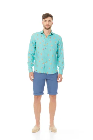 lorenzo linen shirt with separate turquoise patterns