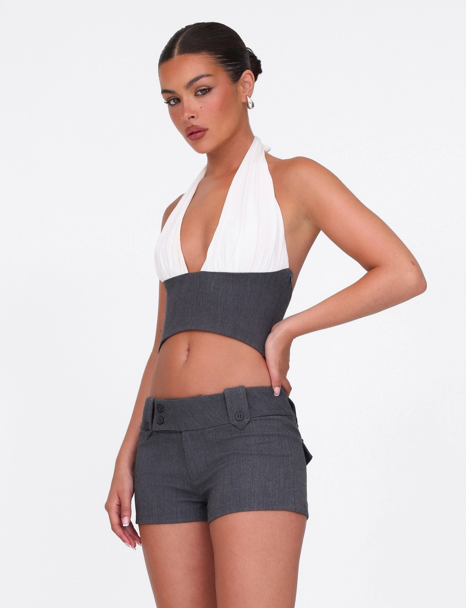 Flexible Waistband Adaptation LOTUS TOP - CREAM : GREY