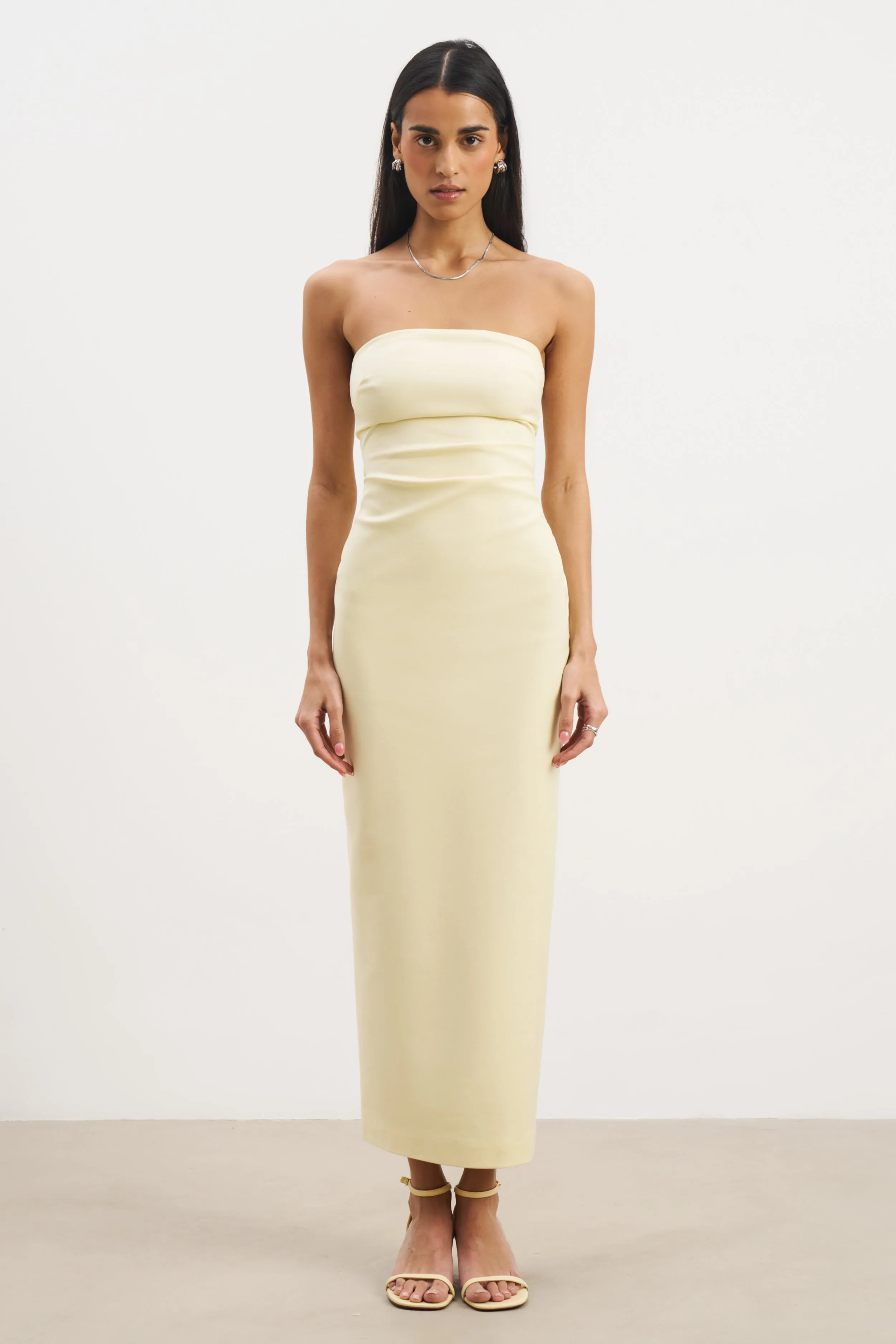 Flattering Waist Design Strapless Ruched Midaxi Dress - Buttermilk