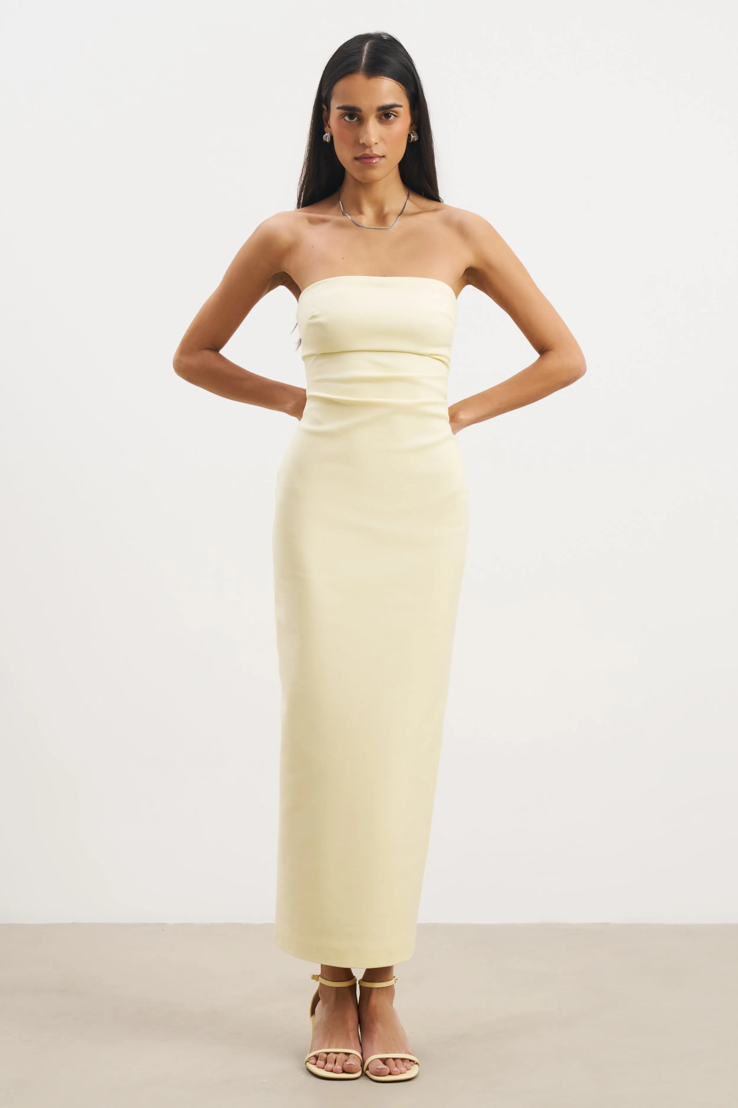 Strapless Ruched Midaxi Dress - Buttermilk Cool Draping