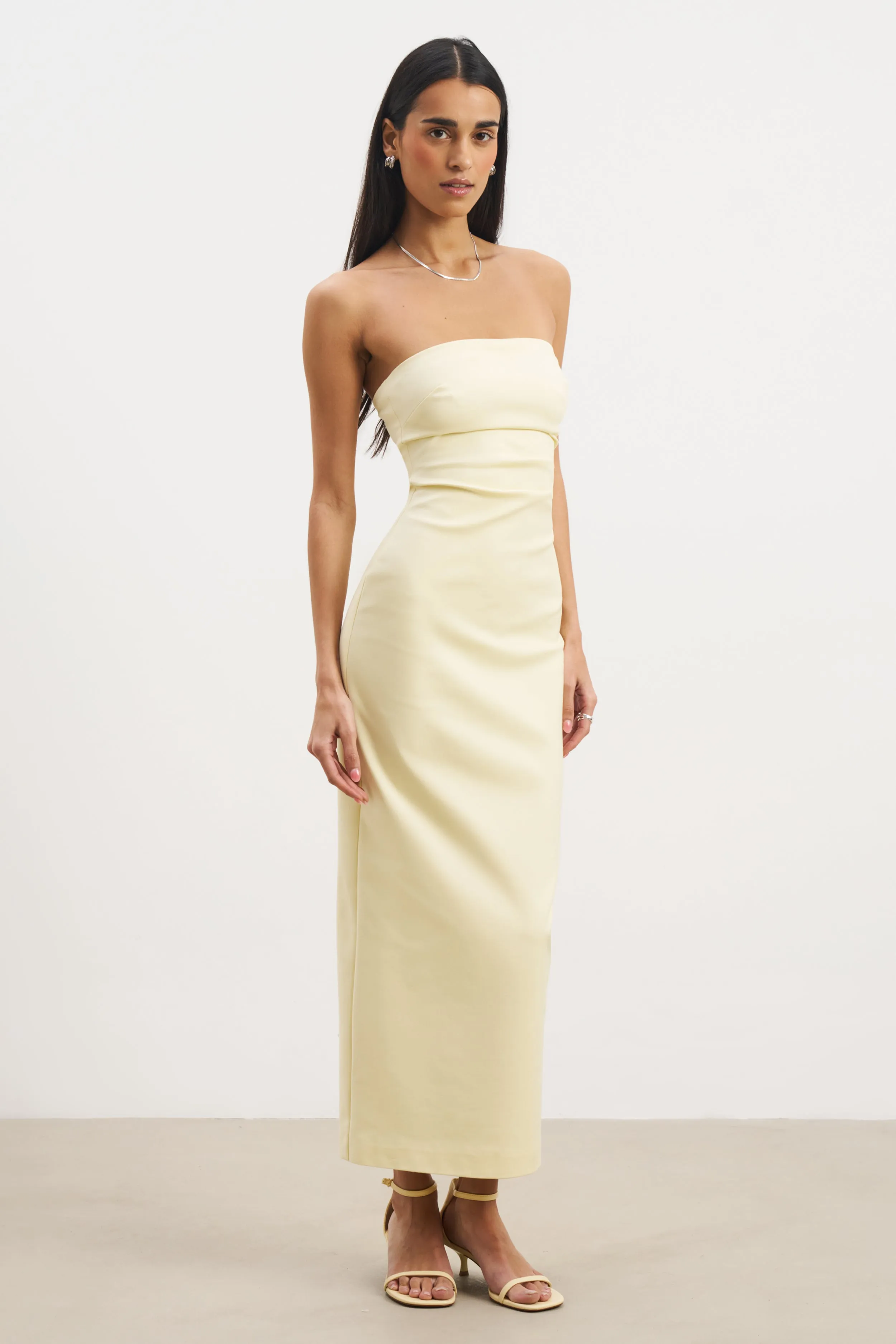Strapless Ruched Midaxi Dress - Buttermilk Stylish Look Work or Casual