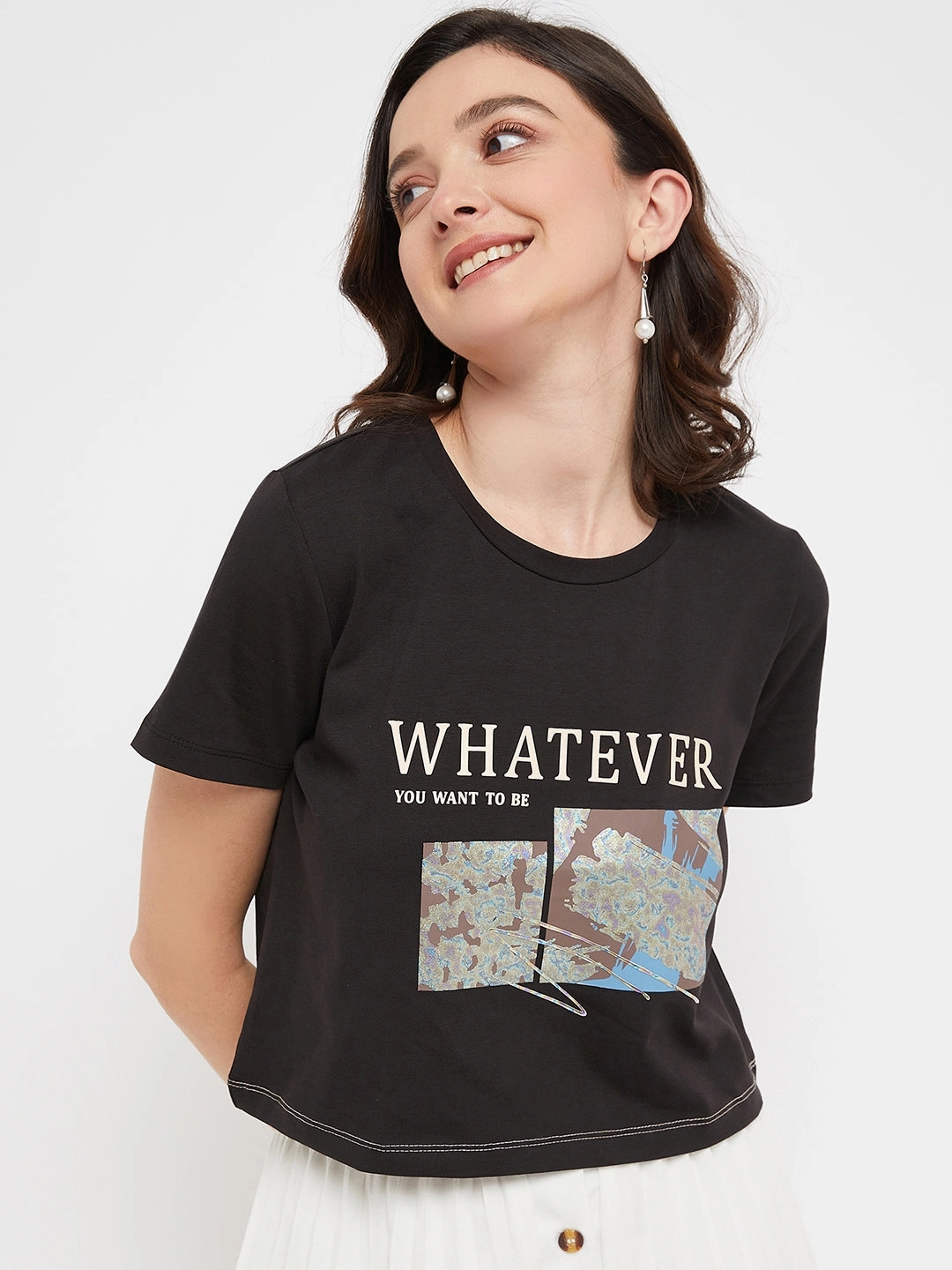 Quick Dry Technology Madame Black Typography Cotton T-Shirt