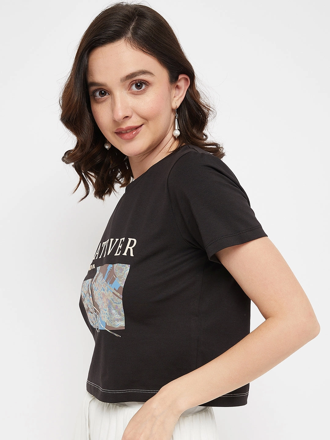 Madame Black Typography Cotton T-Shirt Trendy Comfort Casual Essential