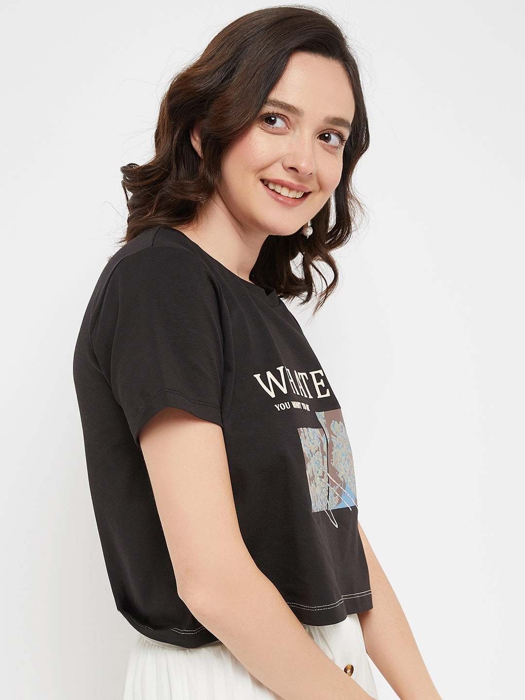 Madame Black Typography Cotton T-Shirt Trendy Comfort Wear Hiking durability