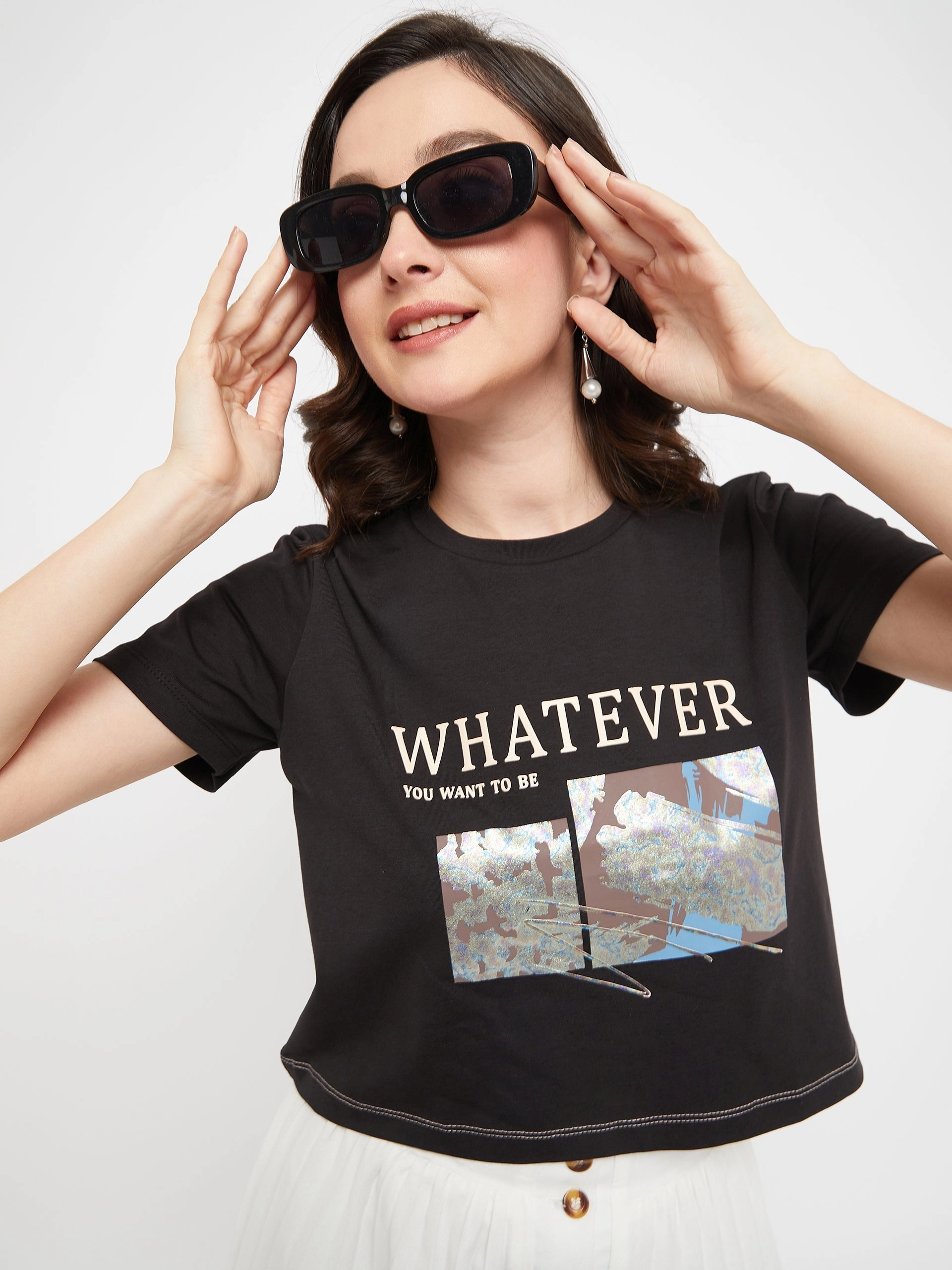 Relaxed Wearable Sleek Layers Madame Black Typography Cotton T-Shirt