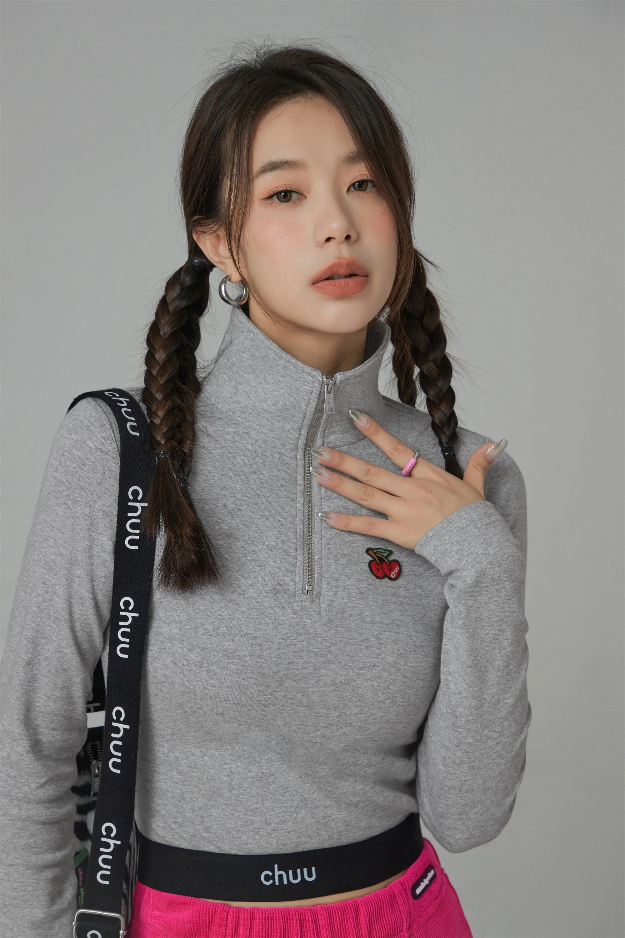 Love Zone Cherry Half-Zip Cropped T-Shirt