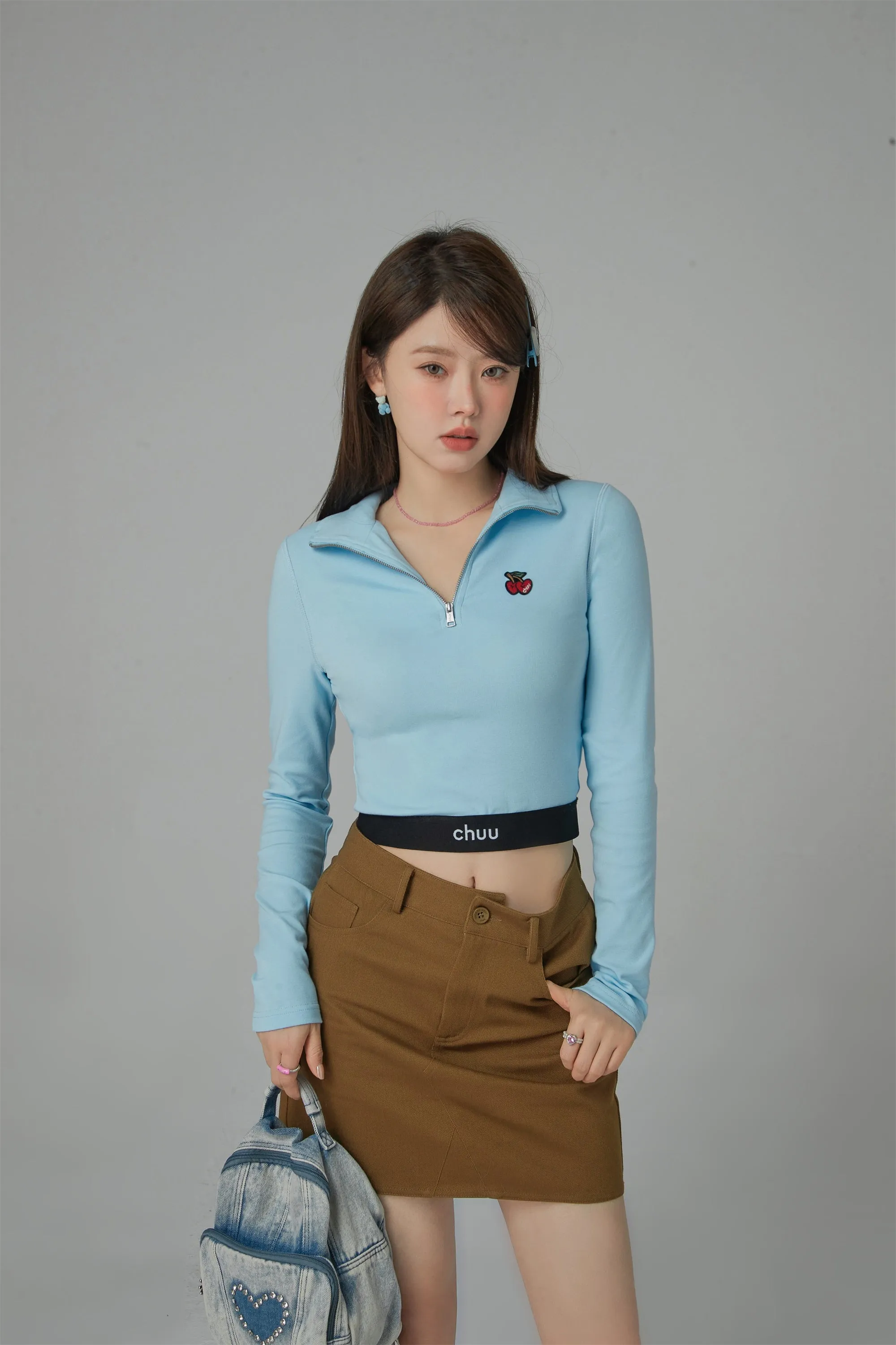 Love Zone Cherry Half-Zip Cropped T-Shirt