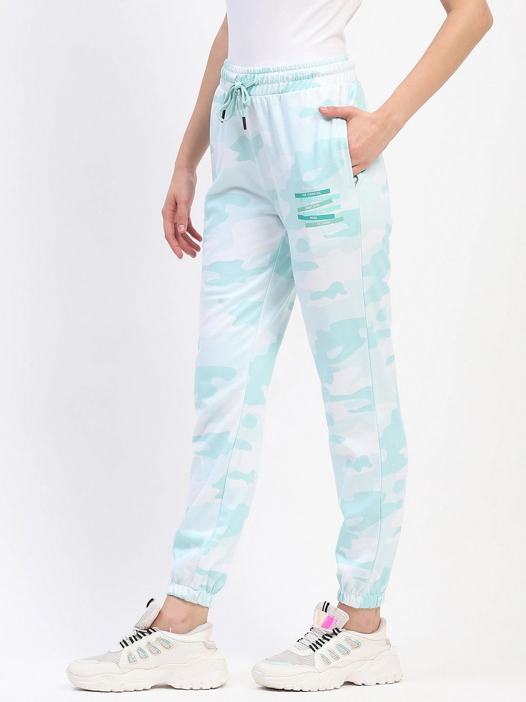 EcoFriendlyMaterials Stretchable Wear mSECRET Mint Camouflage Cotton Jogger Pants with Drawstring Waist