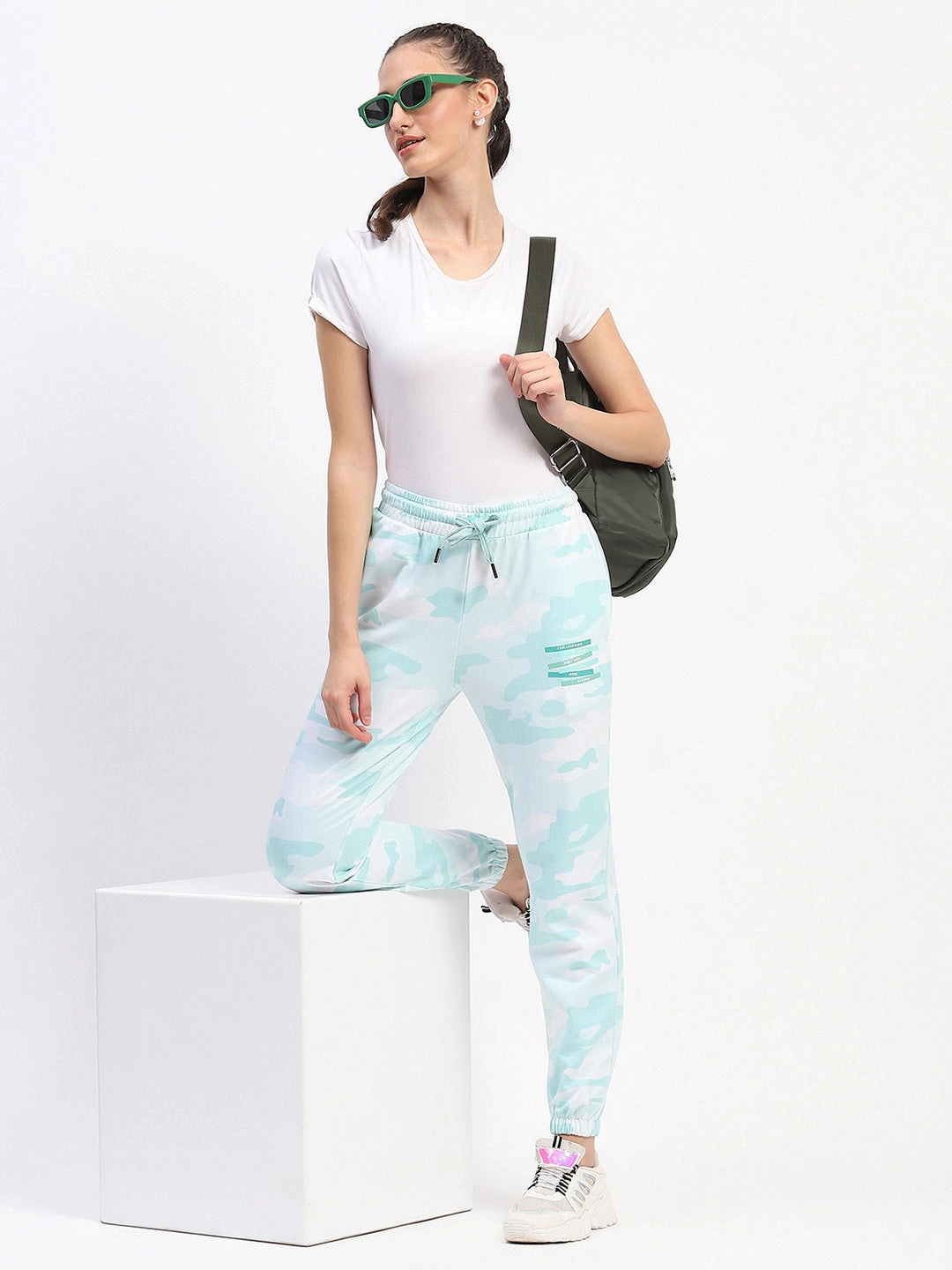 Active Design Wear mSECRET Mint Camouflage Cotton Jogger Pants with Drawstring Waist