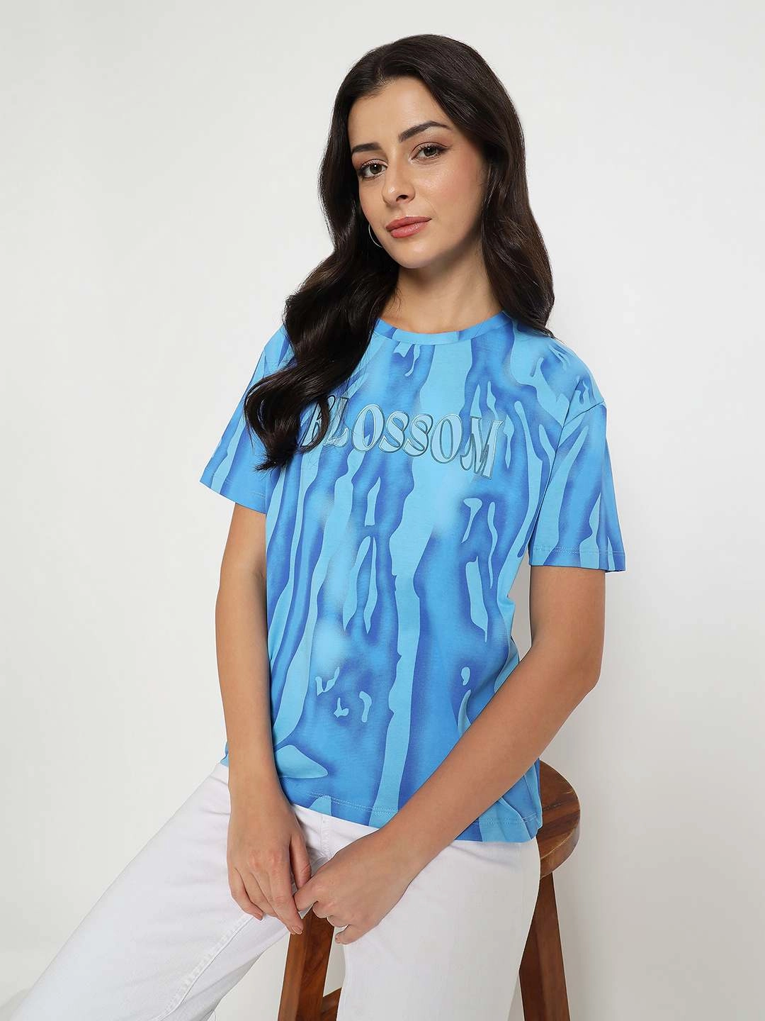 Madame Typography Print Half Sleeve Air Force Cotton T-shirt Fashionable Look