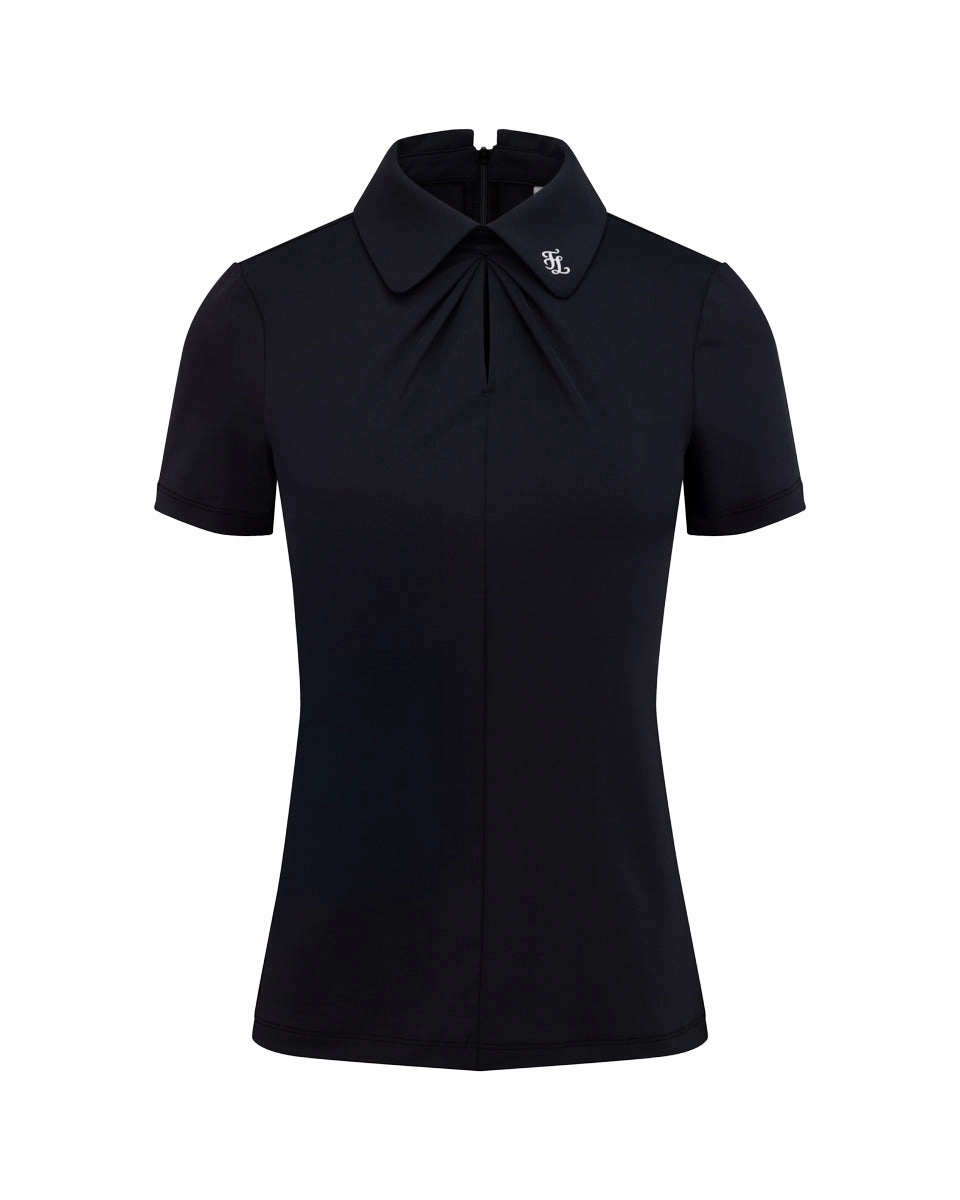 Front shirring short sleeve t-shirt - Black Wrinkle Resistant Treatment