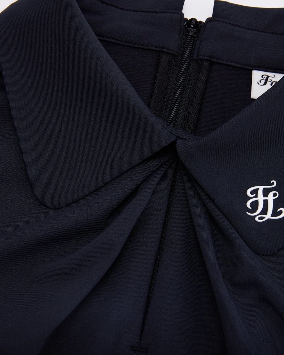 Front shirring short sleeve t-shirt - Black FlexibleCollarStructure