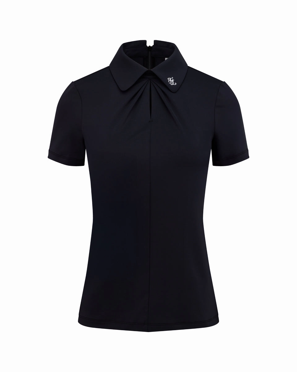 Front shirring short sleeve t-shirt - Black Athletic Look Reinforced Hem Stitching