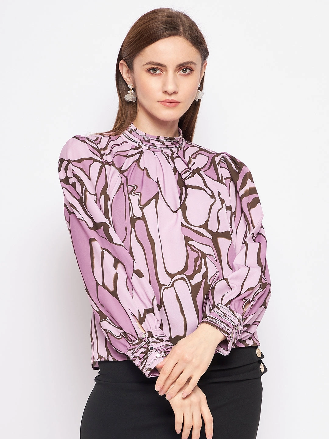 Madame Printed Floral Motif Mauvea?Top Layered Shoulder All Purpose Casual Cut