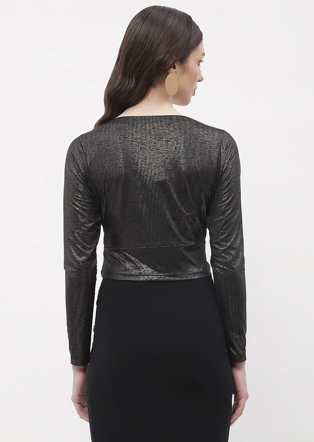 Madame Sweetheart Neck Black Shimmery Crop Top BondedEdges