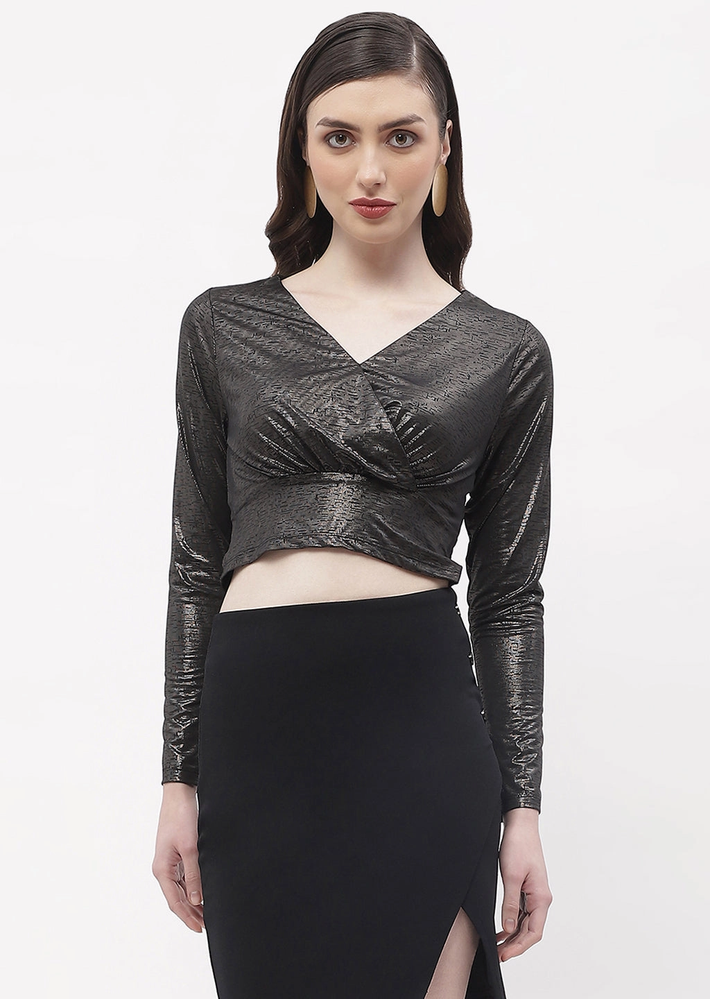 Madame Sweetheart Neck Black Shimmery Crop Top Multipurpose Design