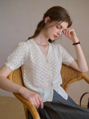 Lucia V-Neck Hollow Cotton Cardigan All Day Comfort